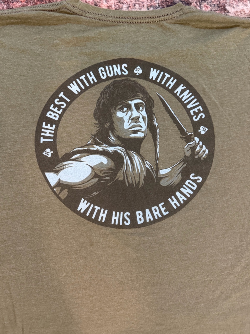 Men's Short Sleeve Graphic Tee in Olive Brown with Warrior Print